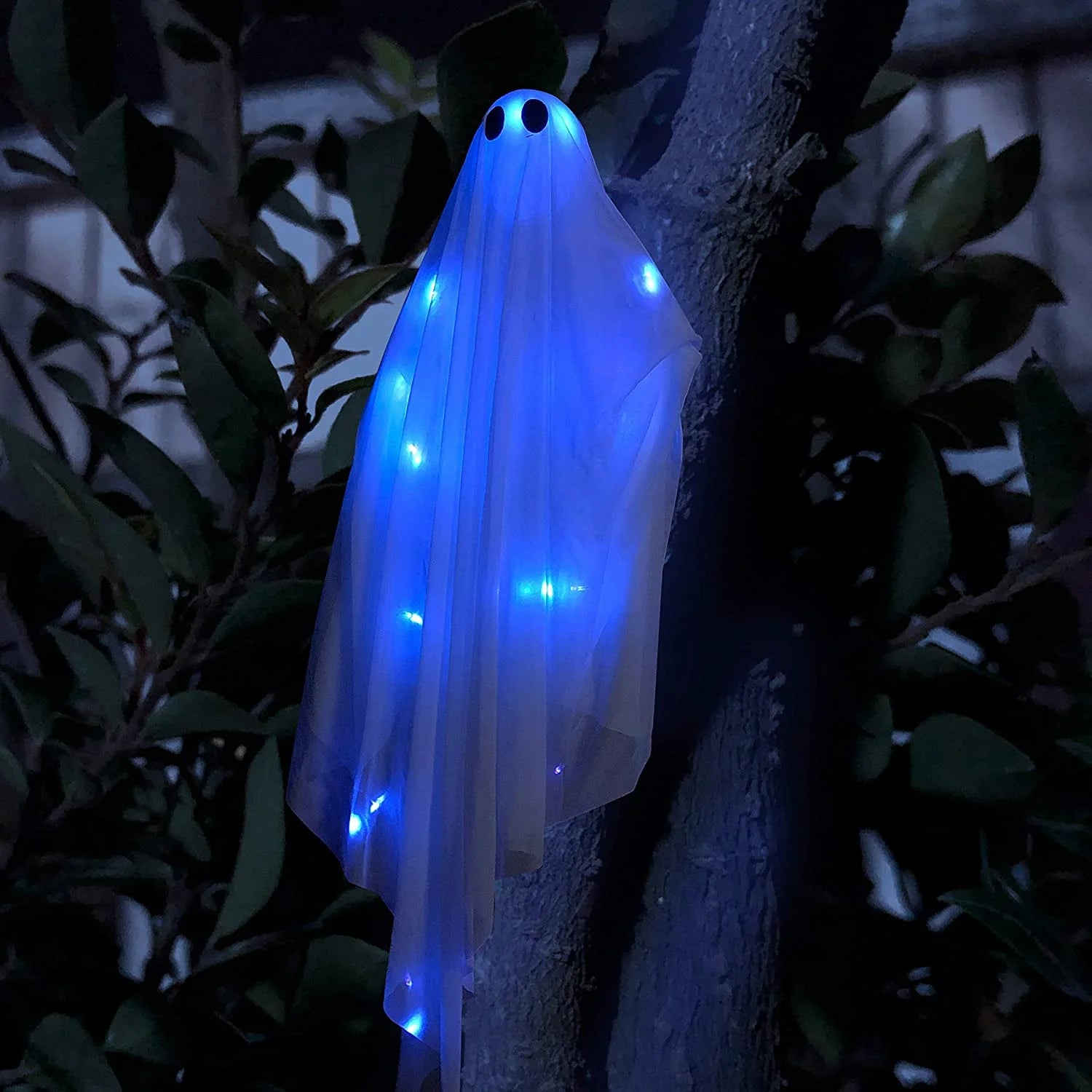Halloween Ghost Decor with Blue LED Light, 47” Light up Hanging Ghost Halloween Yard Porch Decorations Outdoor