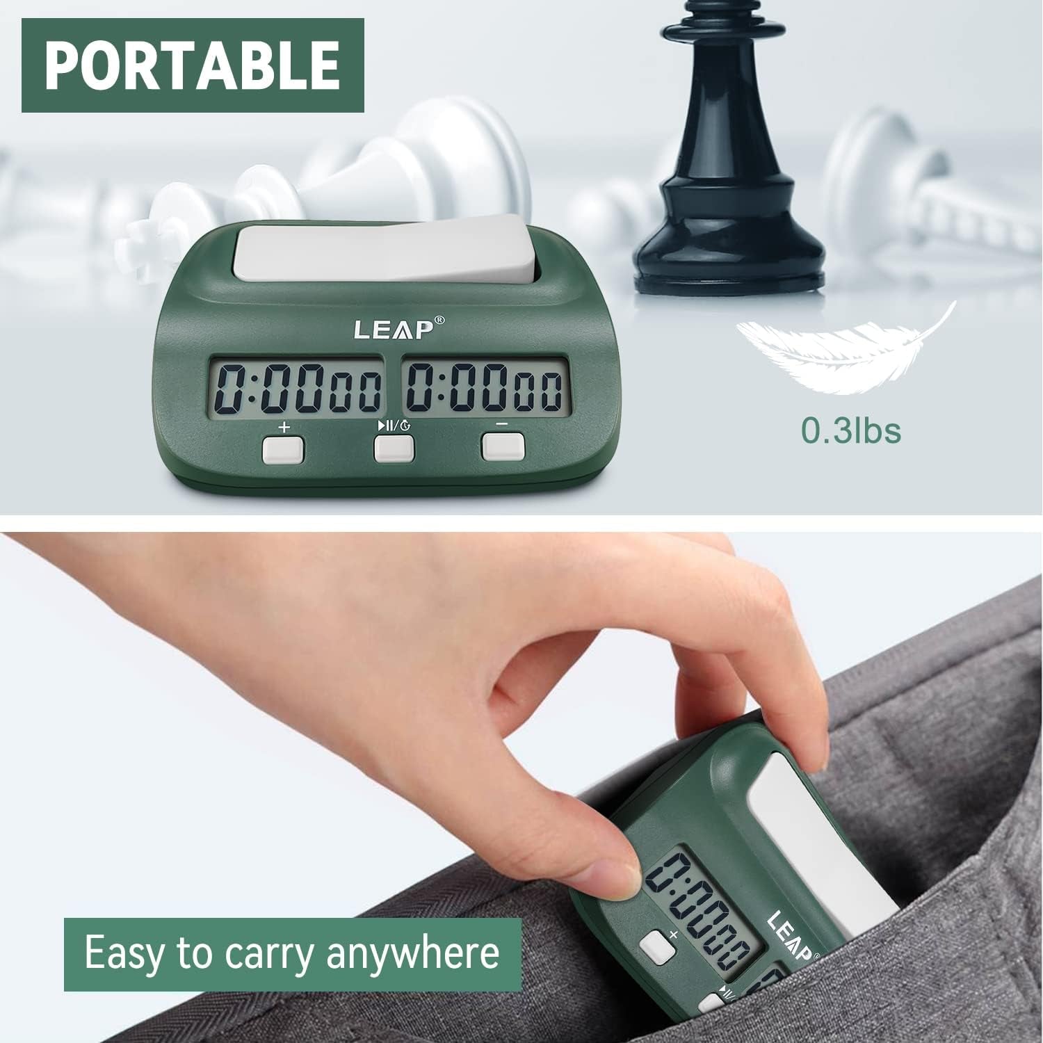 Digital Chess Clock Timer - I-GO and Chinese Chess with Bonus and Delayed Time Features (Blackish Green)