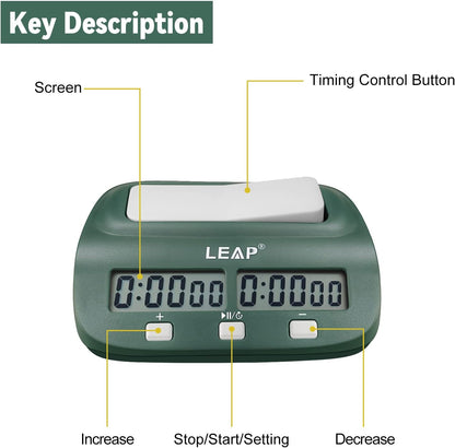 Digital Chess Clock Timer - I-GO and Chinese Chess with Bonus and Delayed Time Features (Blackish Green)
