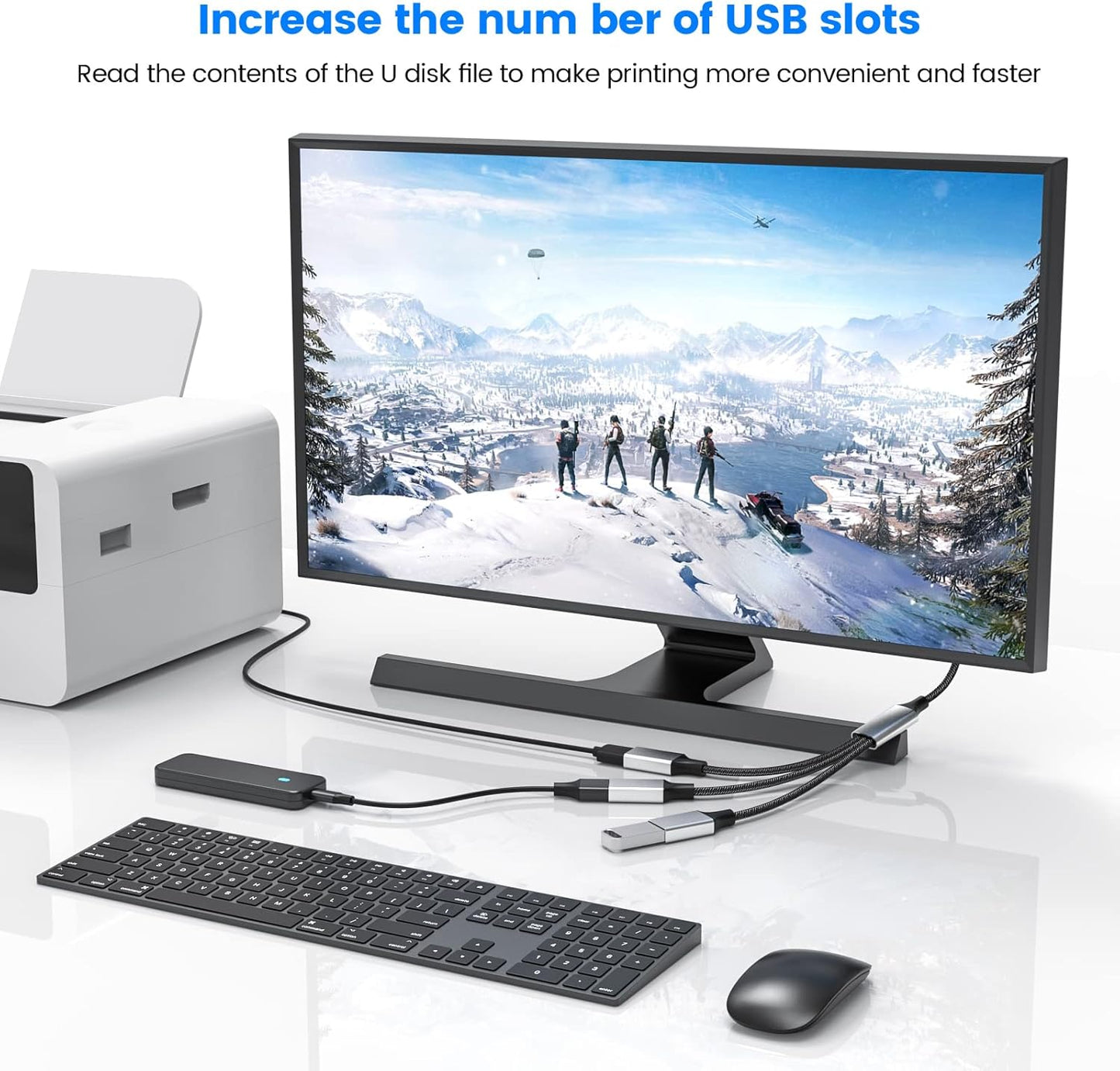 3 in 1 USB Splitter Cable, Portable USB 2.0 Hub for Charging, Data Transfer, Laptop, Mac