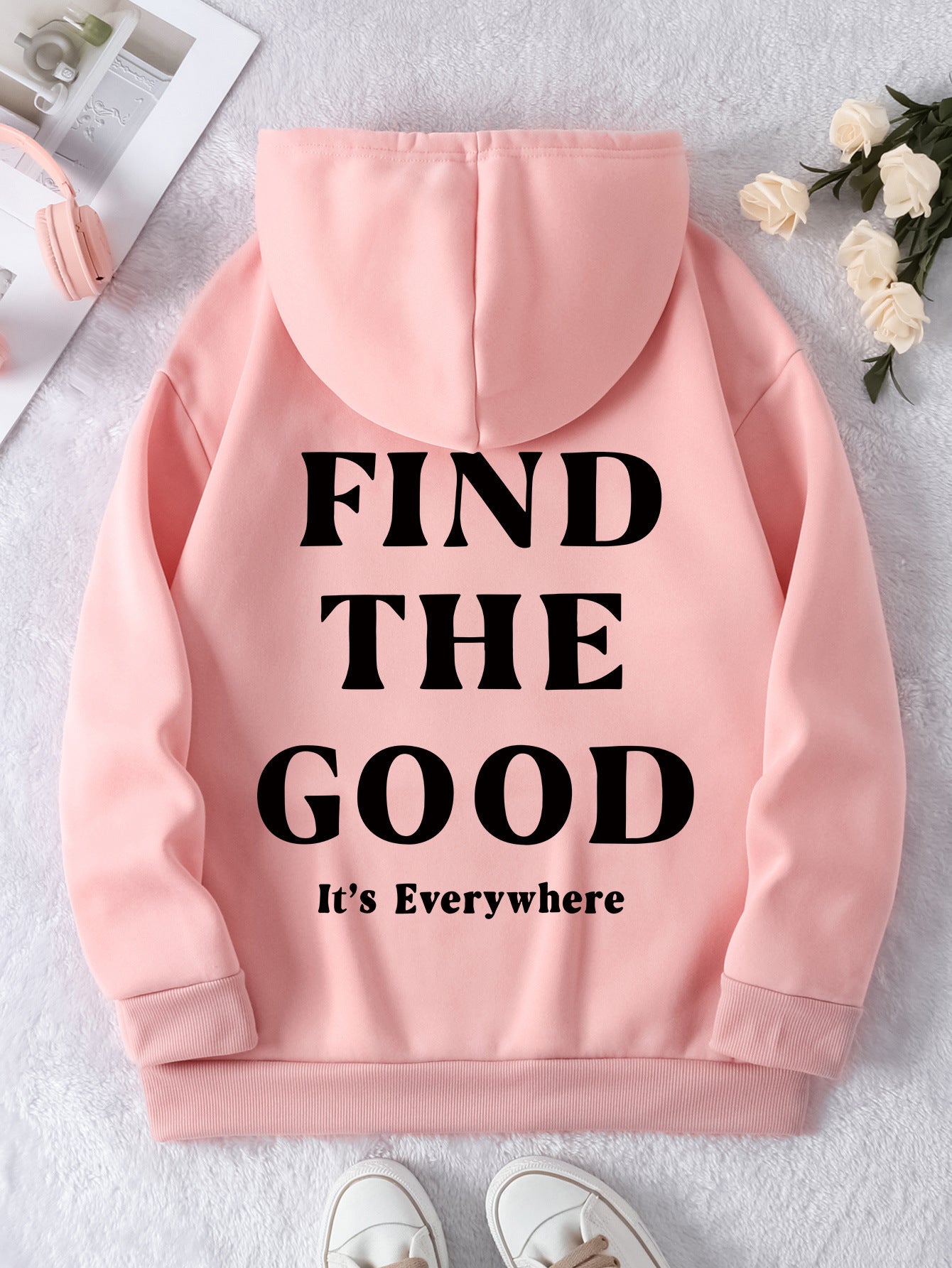 Brushed Hoody Plain Letter Printed Hoodie