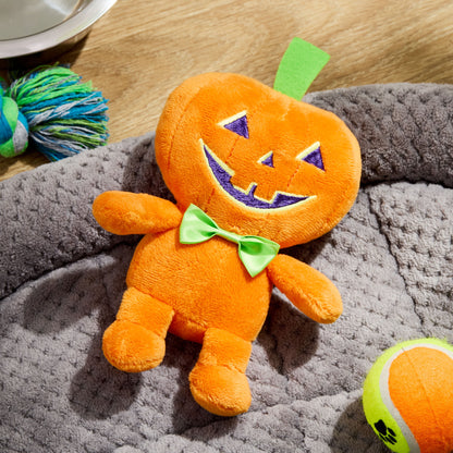 Halloween Plush Dog Toy with Squeaker, Pumpkin Boy, Orange, 6"