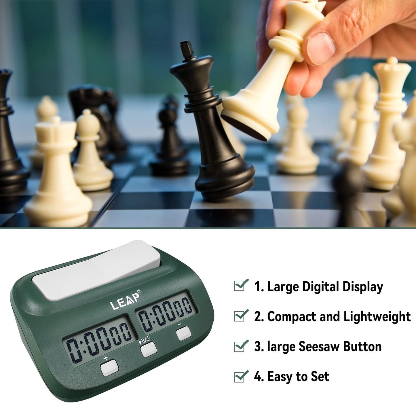 Digital Chess Clock Timer - I-GO and Chinese Chess with Bonus and Delayed Time Features (Blackish Green)