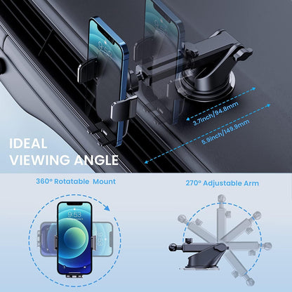 Phone Mount for Car Phone Holder [Military-Grade Suction & Stable Clip] Car Phone Holder Mount Windshield Dashboard Air Vent Universal Automobile Mount Fit for All Iphone Android Smartphones