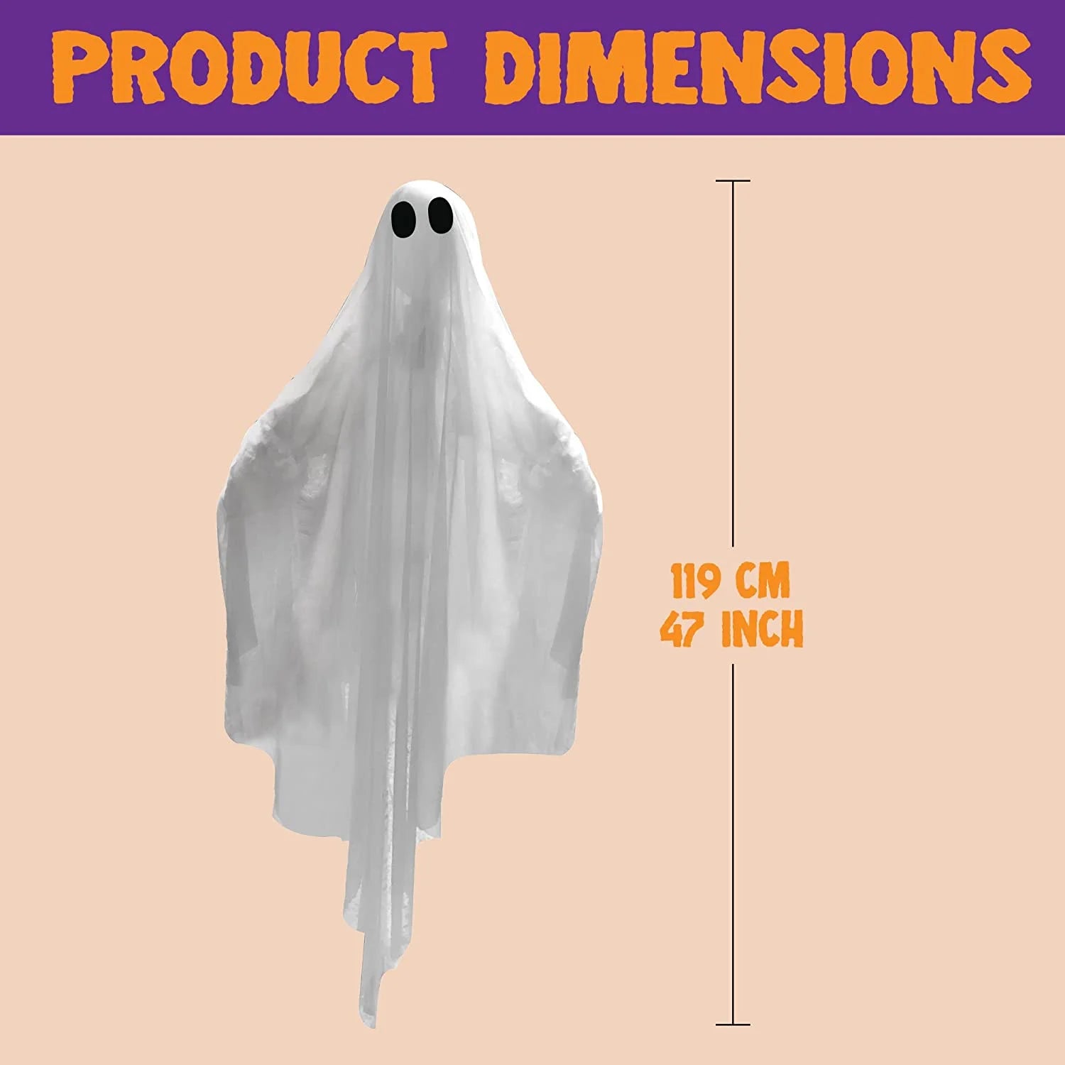 Halloween Ghost Decor with Blue LED Light, 47” Light up Hanging Ghost Halloween Yard Porch Decorations Outdoor