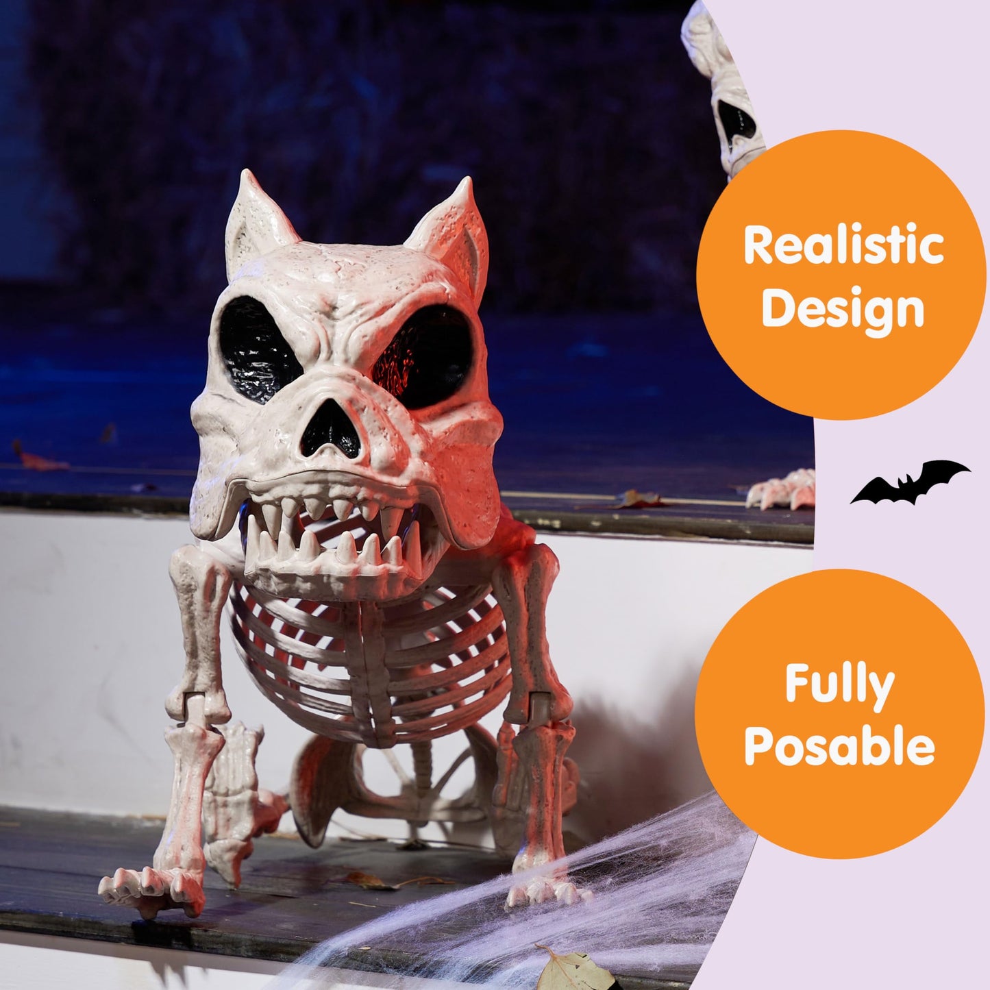 16 Inch Halloween Skeleton Dog Skeleton Halloween Decor,Pose-N-Stay Plastic Skeleton Bones with Posable Joints for Hallowmas Decoration Outdoor Haunted House Party