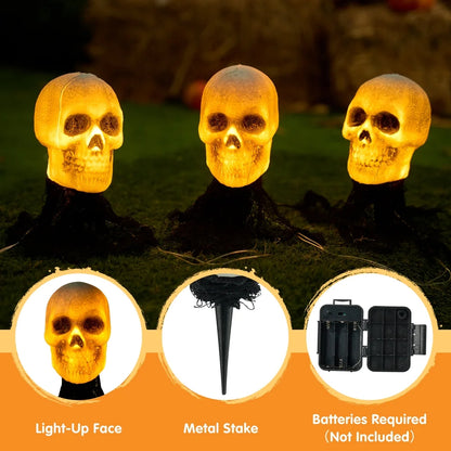 3 Pack Halloween Light up Skeleton Outdoor Decorations,Halloween Graveyard Spooky Skull Stakes Pathway Lights for Halloween Yard Decor