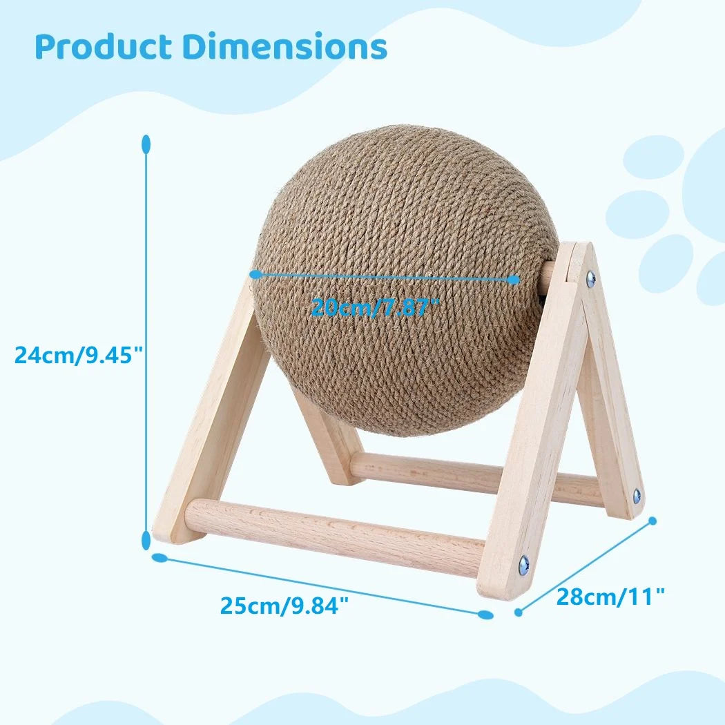 Cat Scratcher Toy, Cat Scratching Ball Toy, Natural Sisal Scratcher Ball, Spinning Cat Ball Toy, Solid Wood Scratching Toy for Cats & Kittens, Indoor Interactive Pet Toy