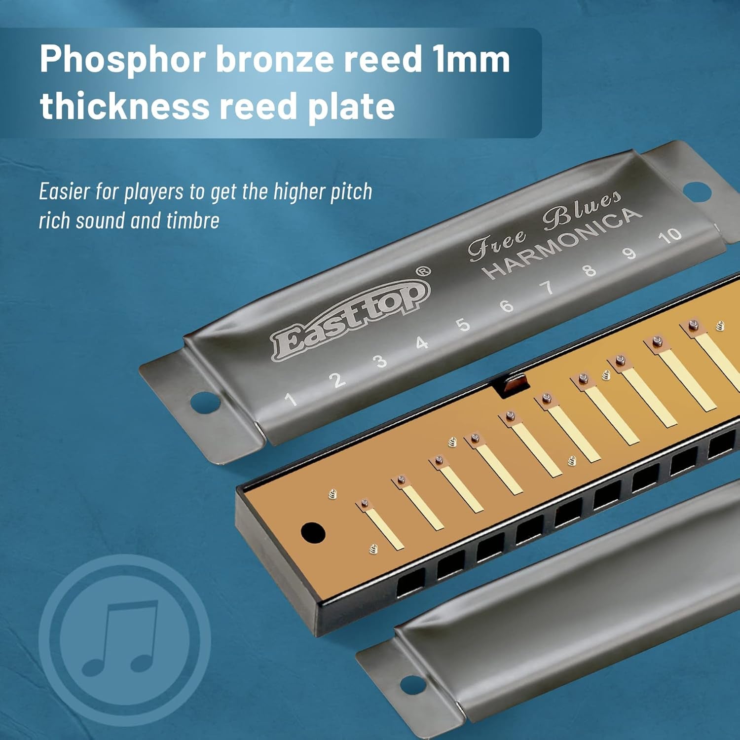 Deluxe Harmonica Key of C, 10 Holes 20 Tones Mouth Organ Diatonic Blues Harmonica for Adults, Beginners, Professionals and Students, as a Gift（Silver Grey）