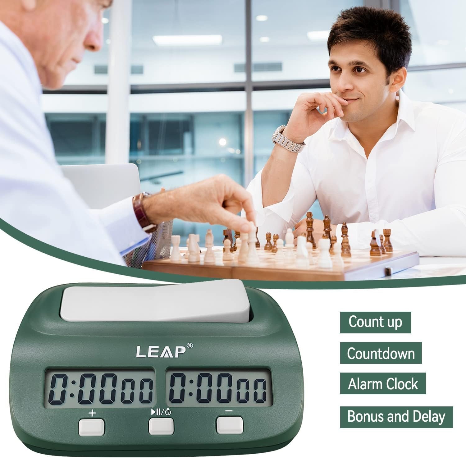 Digital Chess Clock Timer - I-GO and Chinese Chess with Bonus and Delayed Time Features (Blackish Green)
